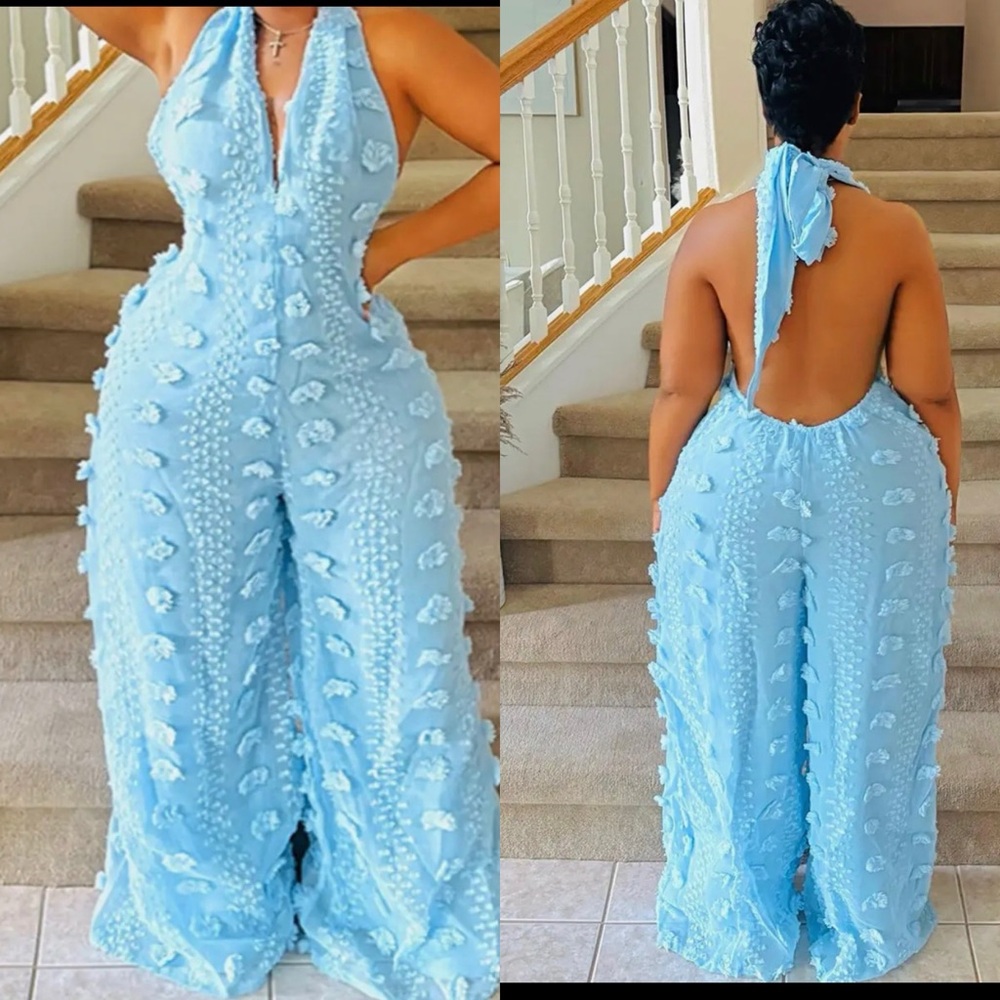 Elegant Blue Halter Jumpsuit